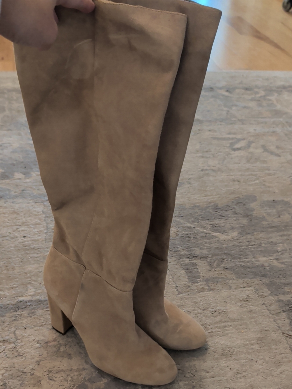 Women's Tall Suede Block Heel Boots - Tan